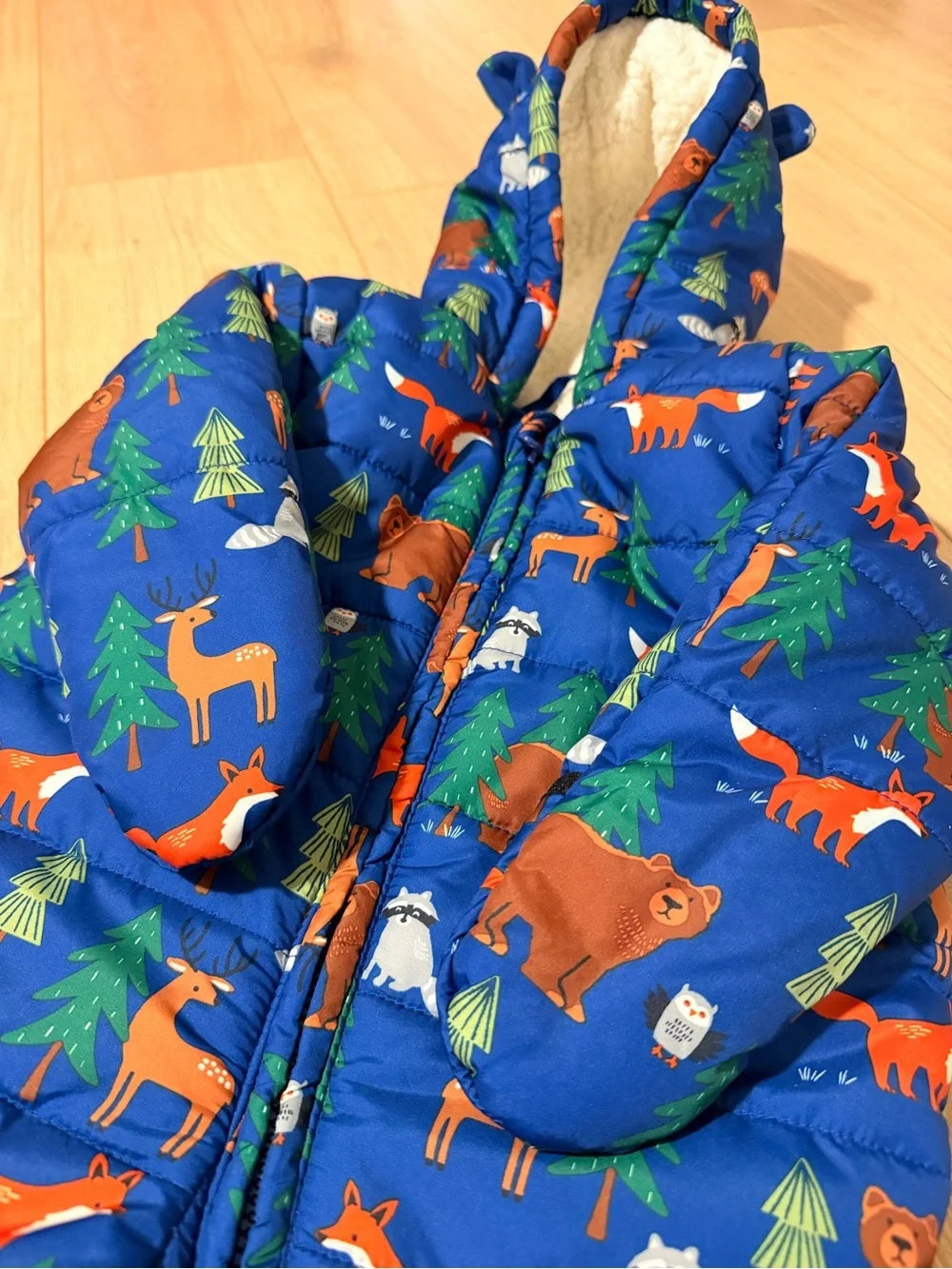 Place Blue Woodland Animals Hooded Baby One-Piece Snowsuit 6-9 M